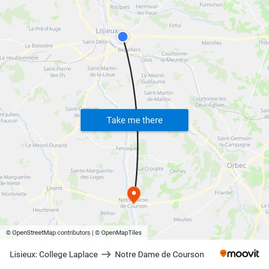 Lisieux: College Laplace to Notre Dame de Courson map