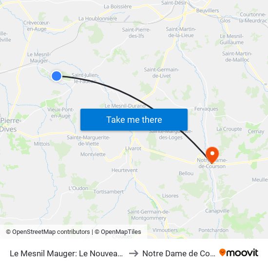 Le Mesnil Mauger: Le Nouveau Monde to Notre Dame de Courson map