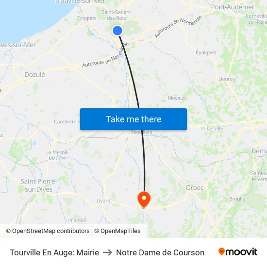 Tourville En Auge: Mairie to Notre Dame de Courson map