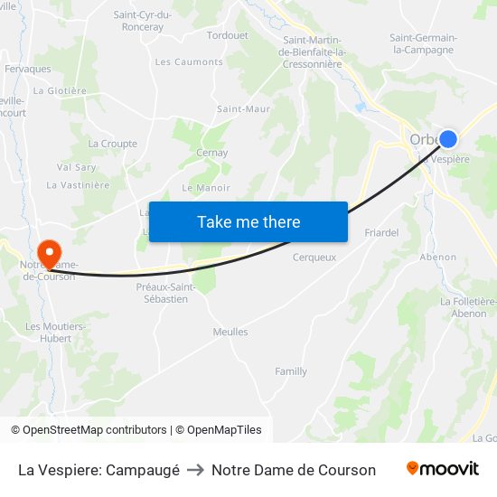La Vespiere: Campaugé to Notre Dame de Courson map