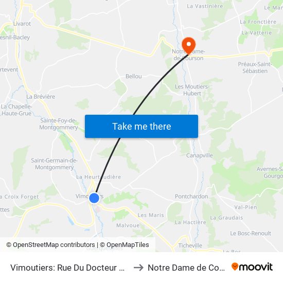 Vimoutiers: Rue Du Docteur Maillard to Notre Dame de Courson map