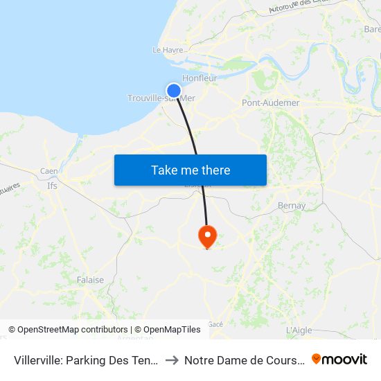 Villerville: Parking Des Tennis to Notre Dame de Courson map