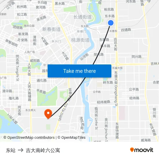 东站 to 吉大南岭六公寓 map