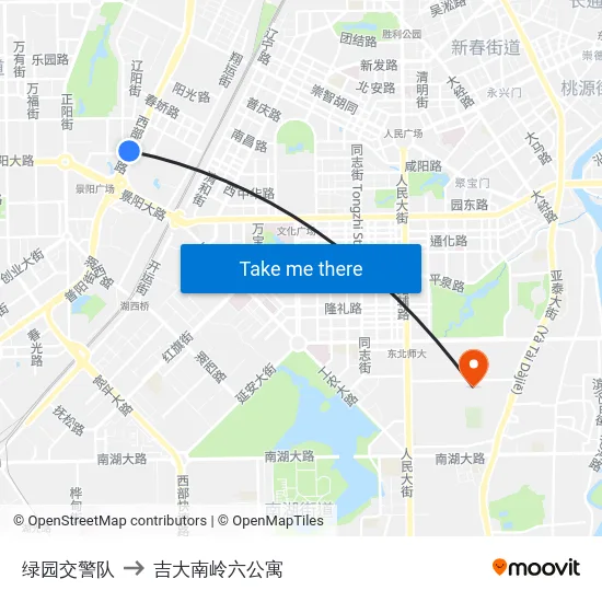 绿园交警队 to 吉大南岭六公寓 map