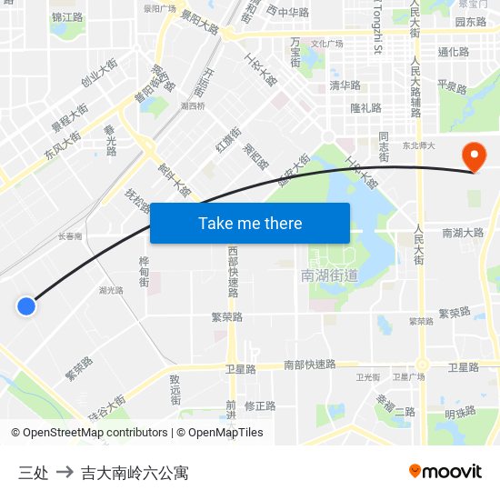 三处 to 吉大南岭六公寓 map