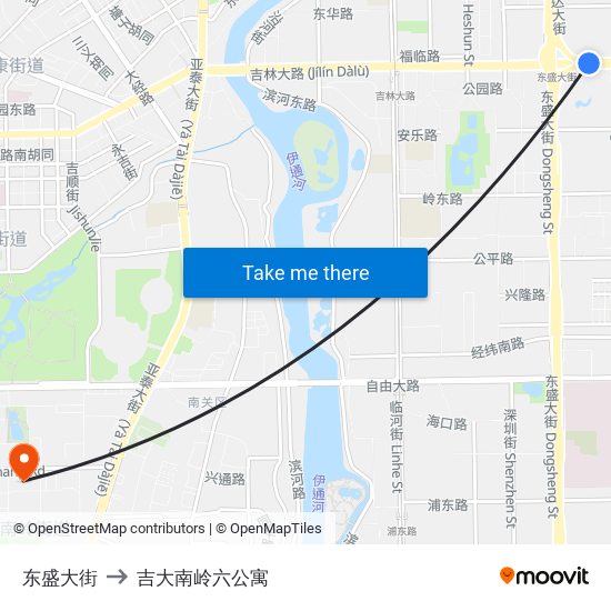 东盛大街 to 吉大南岭六公寓 map