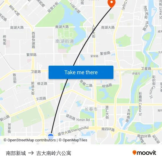南部新城 to 吉大南岭六公寓 map