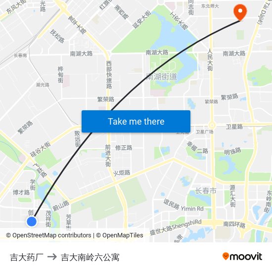 吉大药厂 to 吉大南岭六公寓 map