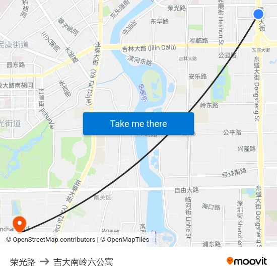 荣光路 to 吉大南岭六公寓 map