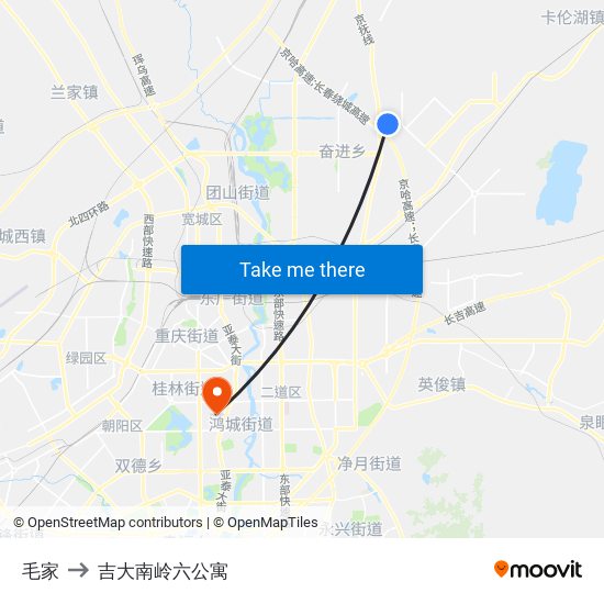 毛家 to 吉大南岭六公寓 map