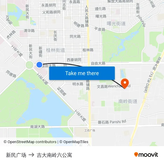 新民广场 to 吉大南岭六公寓 map