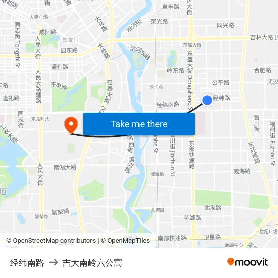 经纬南路 to 吉大南岭六公寓 map