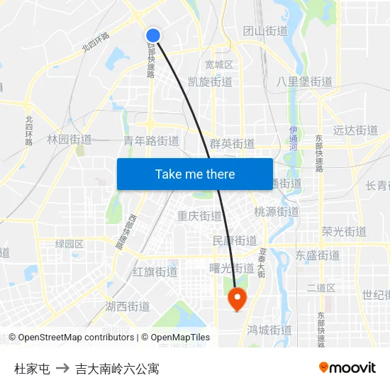 杜家屯 to 吉大南岭六公寓 map