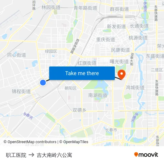 职工医院 to 吉大南岭六公寓 map