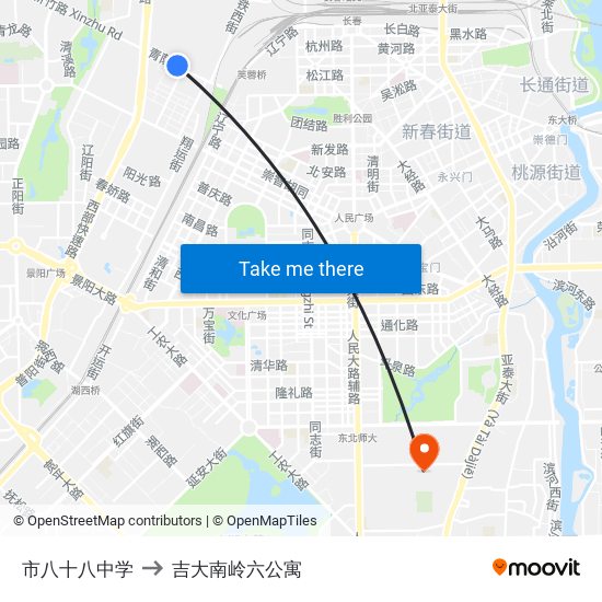 市八十八中学 to 吉大南岭六公寓 map