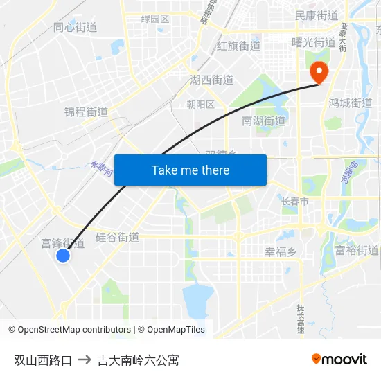 双山西路口 to 吉大南岭六公寓 map