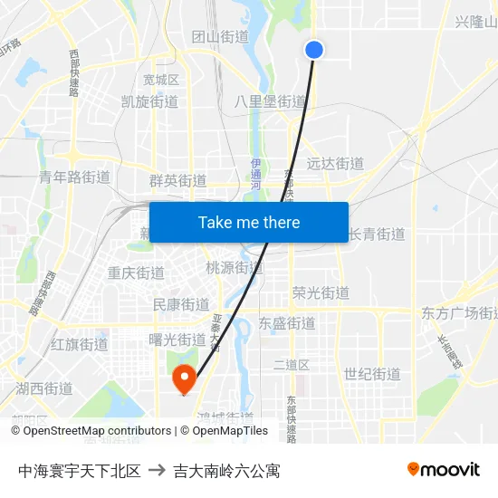中海寰宇天下北区 to 吉大南岭六公寓 map