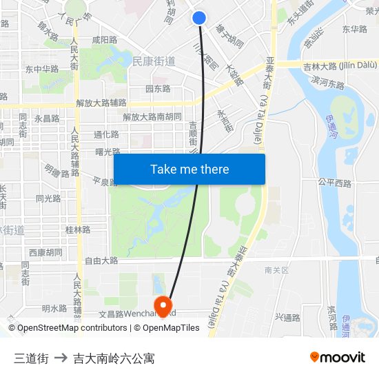 三道街 to 吉大南岭六公寓 map