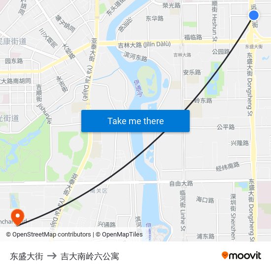 东盛大街 to 吉大南岭六公寓 map