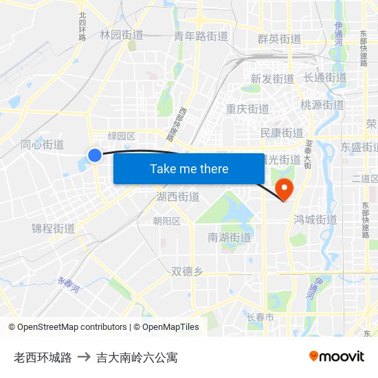 老西环城路 to 吉大南岭六公寓 map
