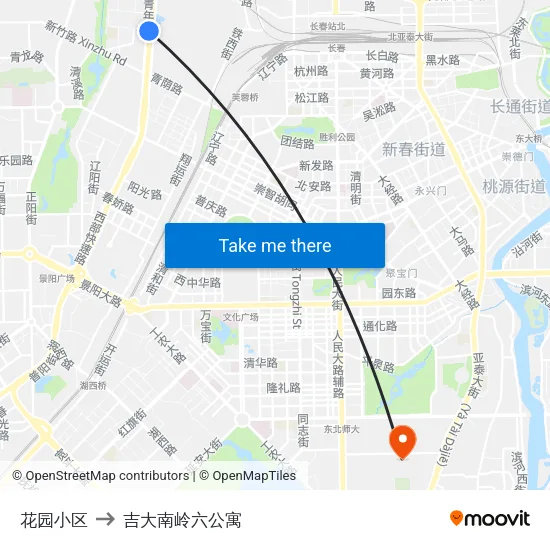 花园小区 to 吉大南岭六公寓 map
