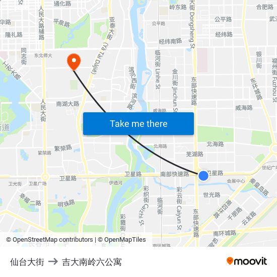 仙台大街 to 吉大南岭六公寓 map