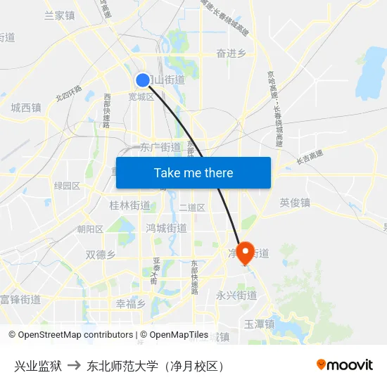兴业监狱 to 东北师范大学（净月校区） map