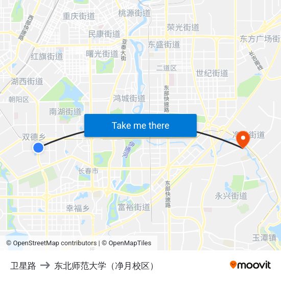 卫星路 to 东北师范大学（净月校区） map