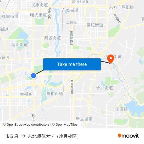 市政府 to 东北师范大学（净月校区） map