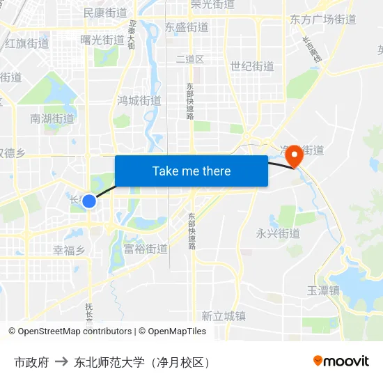 市政府 to 东北师范大学（净月校区） map