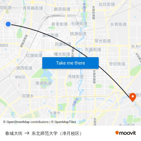 春城大街 to 东北师范大学（净月校区） map