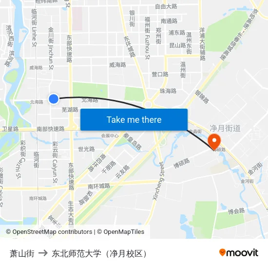 萧山街 to 东北师范大学（净月校区） map
