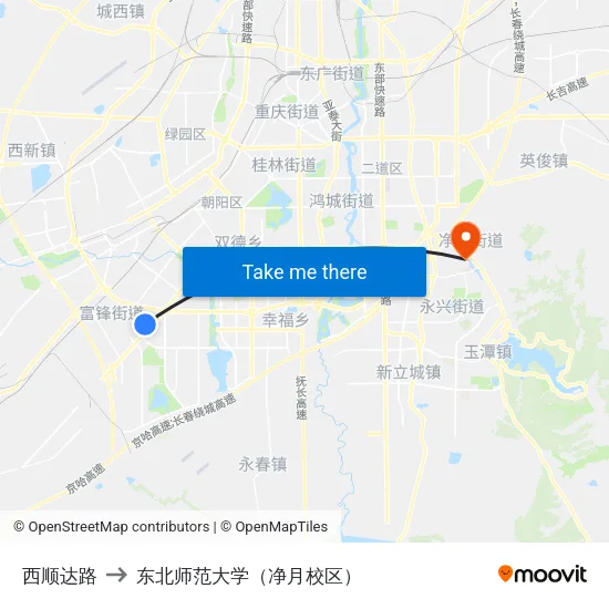 西顺达路 to 东北师范大学（净月校区） map