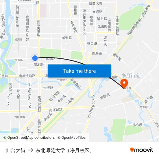 仙台大街 to 东北师范大学（净月校区） map