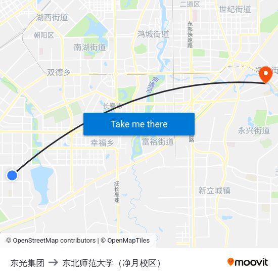 东光集团 to 东北师范大学（净月校区） map