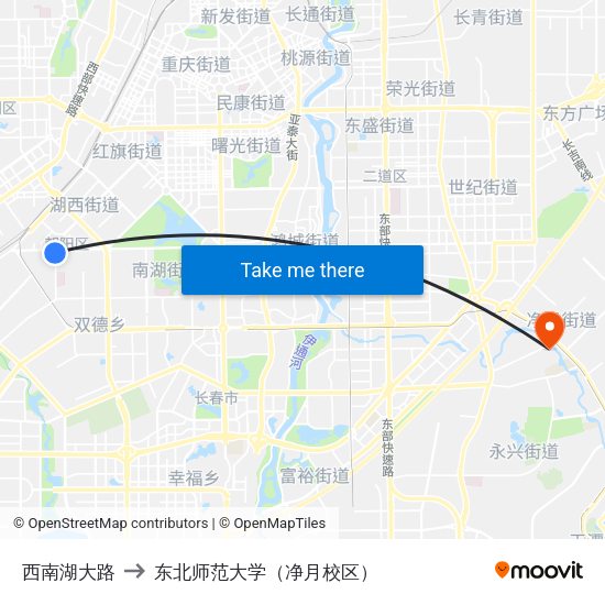 西南湖大路 to 东北师范大学（净月校区） map