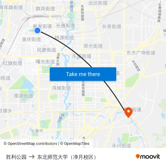 胜利公园 to 东北师范大学（净月校区） map