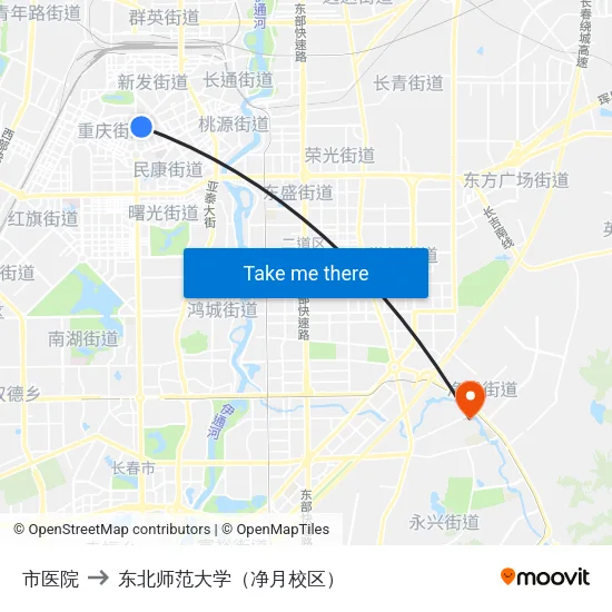 市医院 to 东北师范大学（净月校区） map