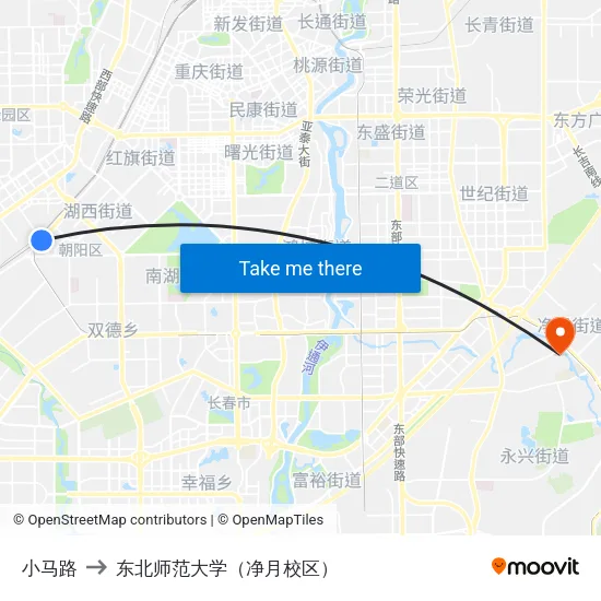 小马路 to 东北师范大学（净月校区） map
