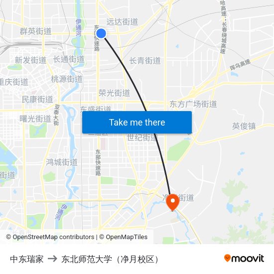 中东瑞家 to 东北师范大学（净月校区） map