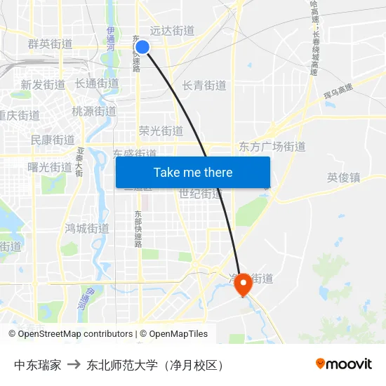 中东瑞家 to 东北师范大学（净月校区） map