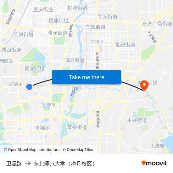 卫星路 to 东北师范大学（净月校区） map