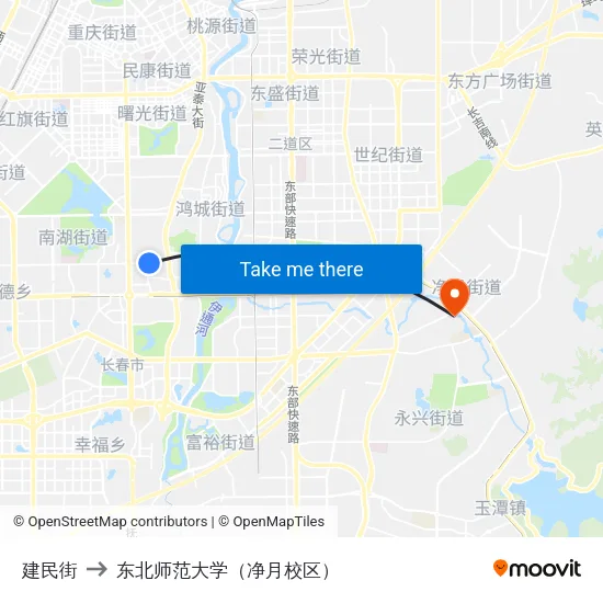 建民街 to 东北师范大学（净月校区） map