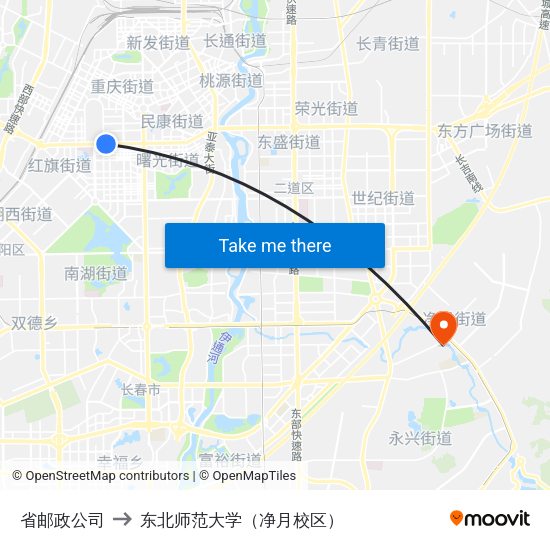 省邮政公司 to 东北师范大学（净月校区） map