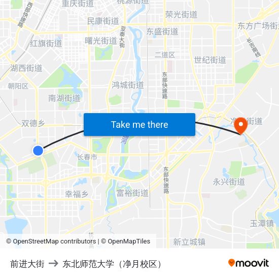前进大街 to 东北师范大学（净月校区） map