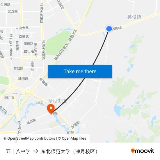五十八中学 to 东北师范大学（净月校区） map