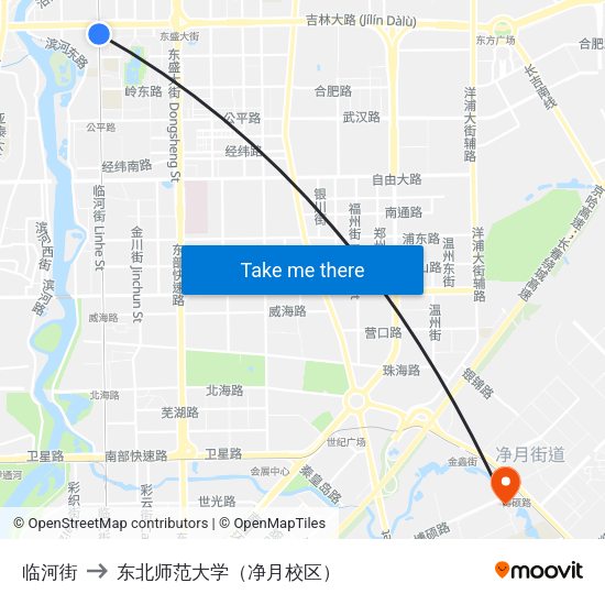 临河街 to 东北师范大学（净月校区） map