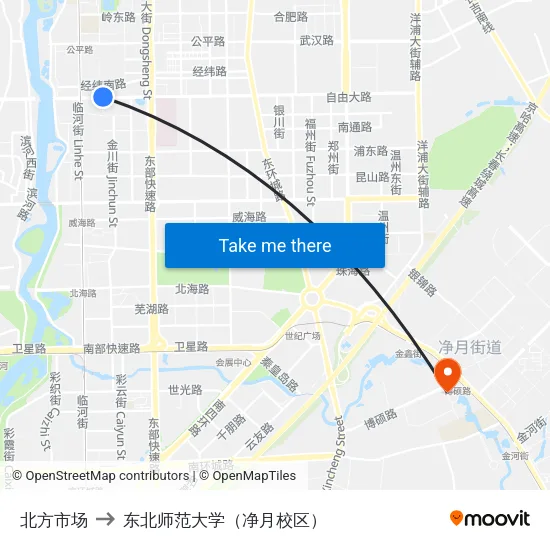北方市场 to 东北师范大学（净月校区） map
