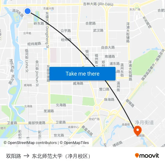 双阳路 to 东北师范大学（净月校区） map