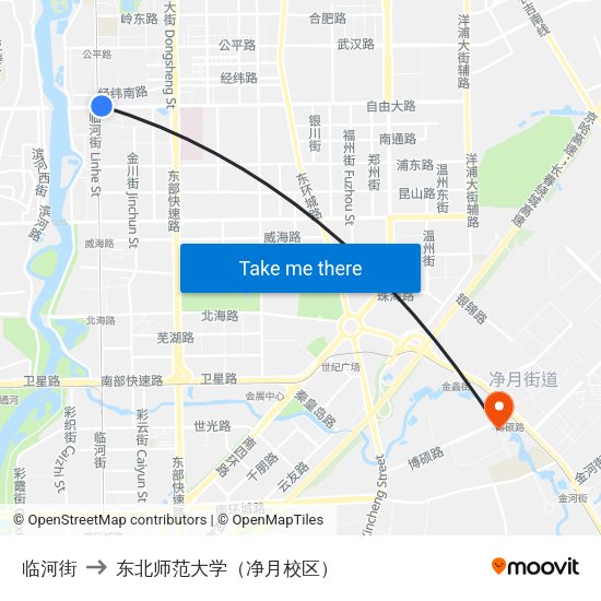 临河街 to 东北师范大学（净月校区） map